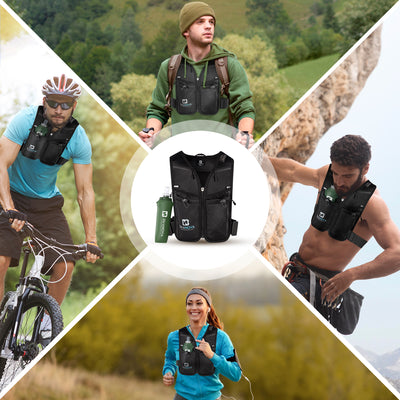 running vest in black with hydration pocket